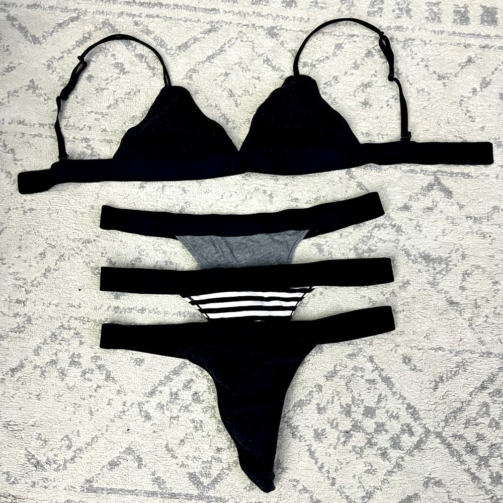 Kit and Ace intimates set - 3 thongs, 1 bra, all size small